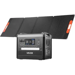 VEVOR Tragbare Powerstation, 2400-W-Solargenerator mit Faltbarem 200-W-Solarpanel, Erweiterbarem 2160-Wh-LiFePO4-Akku, 10 Ausgängen & Einstellbarer Eingangsleistung für Zuhause, Camping & RV