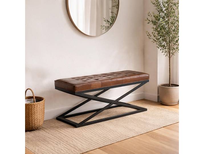 Banc en cuir naturel et métal - Clay