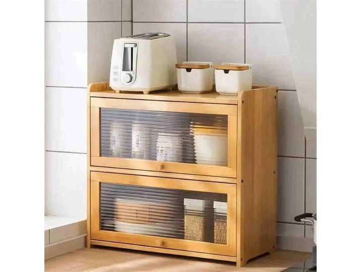 Meuble de rangement latéral en bambou japonais pour cuisine et maison, avec porte anti-poussière