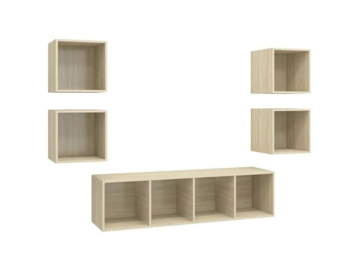 GKHPYURE TV-Möbel-Set 5-teilig Eiche Sonoma aus mehrschichtigem Holz 4 TV-Schränke 37 x 37 x 37 cm, 1 TV-Schrank 37 x 37 x 142,5 cm, Wandmontage, Montage erforderlich