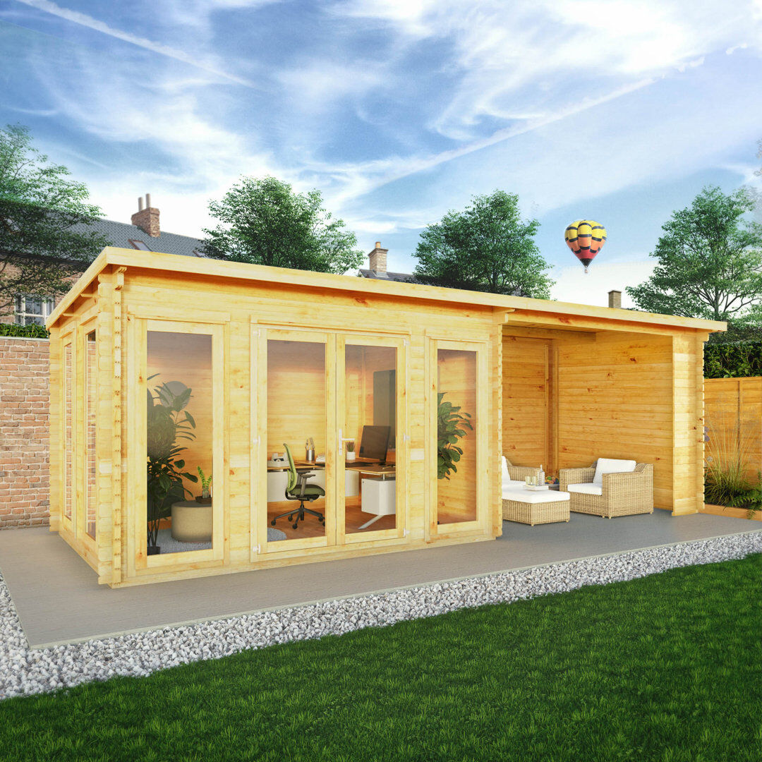 Mercia Garden Products Mercia 23ft x 10ft Studio Pent Log Cabin With Patio Area (44mm)