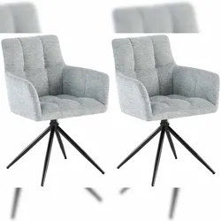 Décoshop26 -Set aus 2 modernen und bequemen Esszimmerstühlen mit 180°-Drehmechanismus in hellgrauem Stoff und Metall 10_0007536