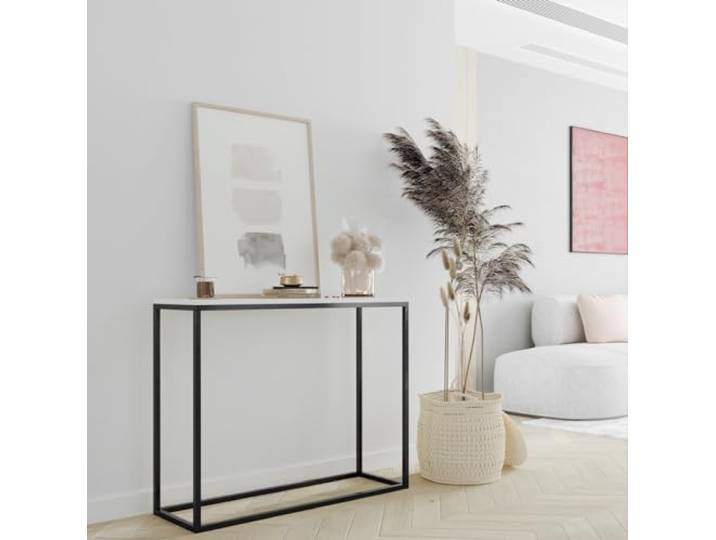 Design Möbel Konsolentisch Beistelltisch Moderner Sofatisch Flurtisch Kleiner Ausstellungstisch Moderner Beistelltisch Tisch für den Flur Tisch für das Wohnzimmer 80 cm x 80 cm x 25 cm WEIß/Chrom