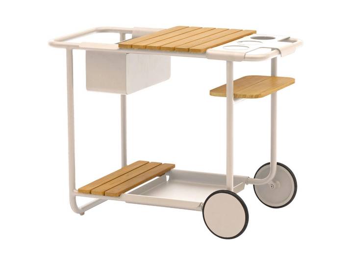 Zebra Garten-Servierwagen Somerset, Taupe, Teak, Holz, Metall, Teakholz, massiv, rechteckig, Rollen, Rundrohr, 90.5x68x51.5 cm, höhenverstellbar, abnehmbares Tablett, Gartenzubehör, Gartenkommoden & Gartenregale