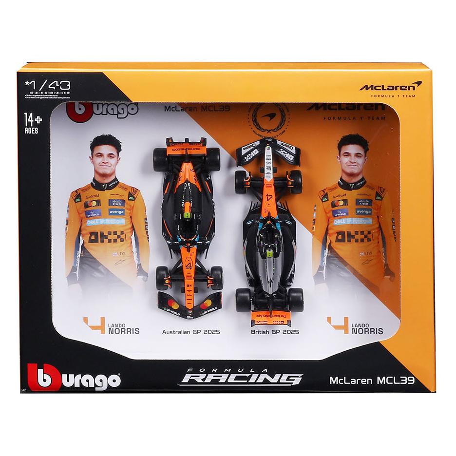 Bburago F1 2 Pack Mclaren MCL39 2025 Lando Norris 4 Scala 143 (MOD0702)