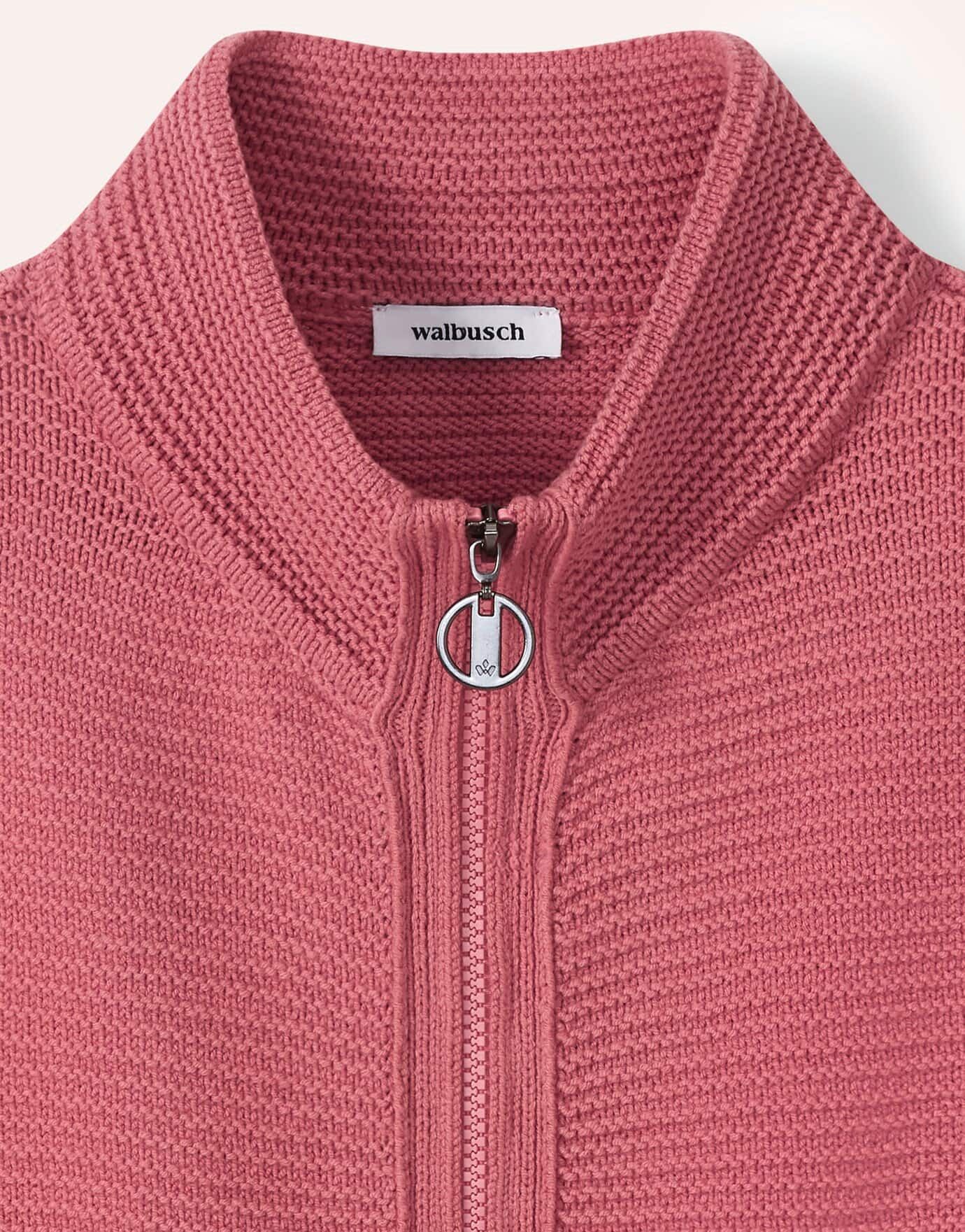 Walbusch Baumwoll-Zip-Strickweste, normale Größen, Farbe Rosa, 44, vielseitig kombinierbar leichter Grobstrick Damen