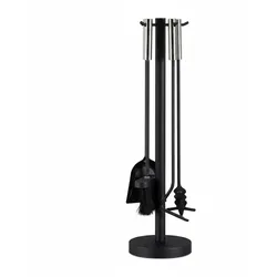 Relaxdays Kaminbesteck modern, 4-tlg Kamingarnitur, mit Schaufel, Besen, Schürhaken und Halter, Kaminset, schwarz