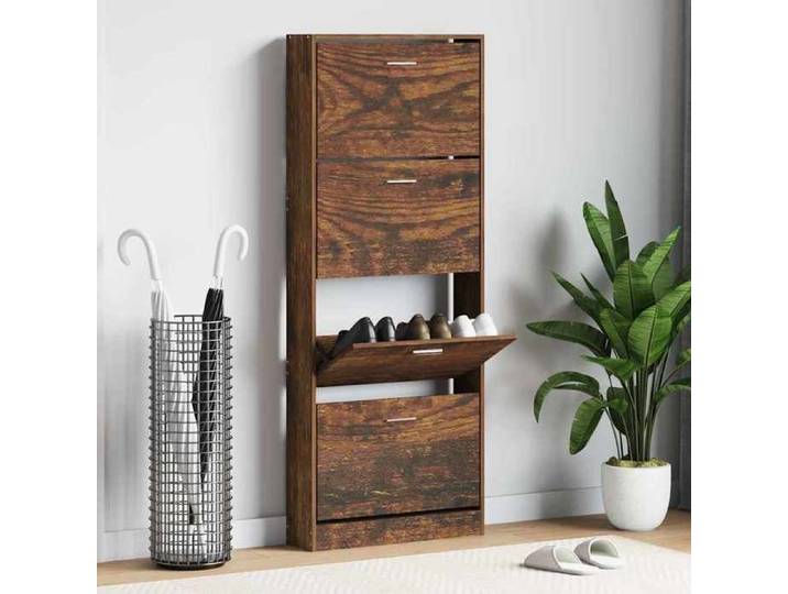 Armoire à chaussures Chêne fumé 59x17x150 cm Bois d'ingénierie - Cadre durable - design élégant(18373)