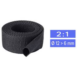 TRU COMPONENTS TC-14976076 Gewebe-Schrumpfschlauch Schwarz 12 mm 6 mm Schrumpfrate:2:1 Meterware