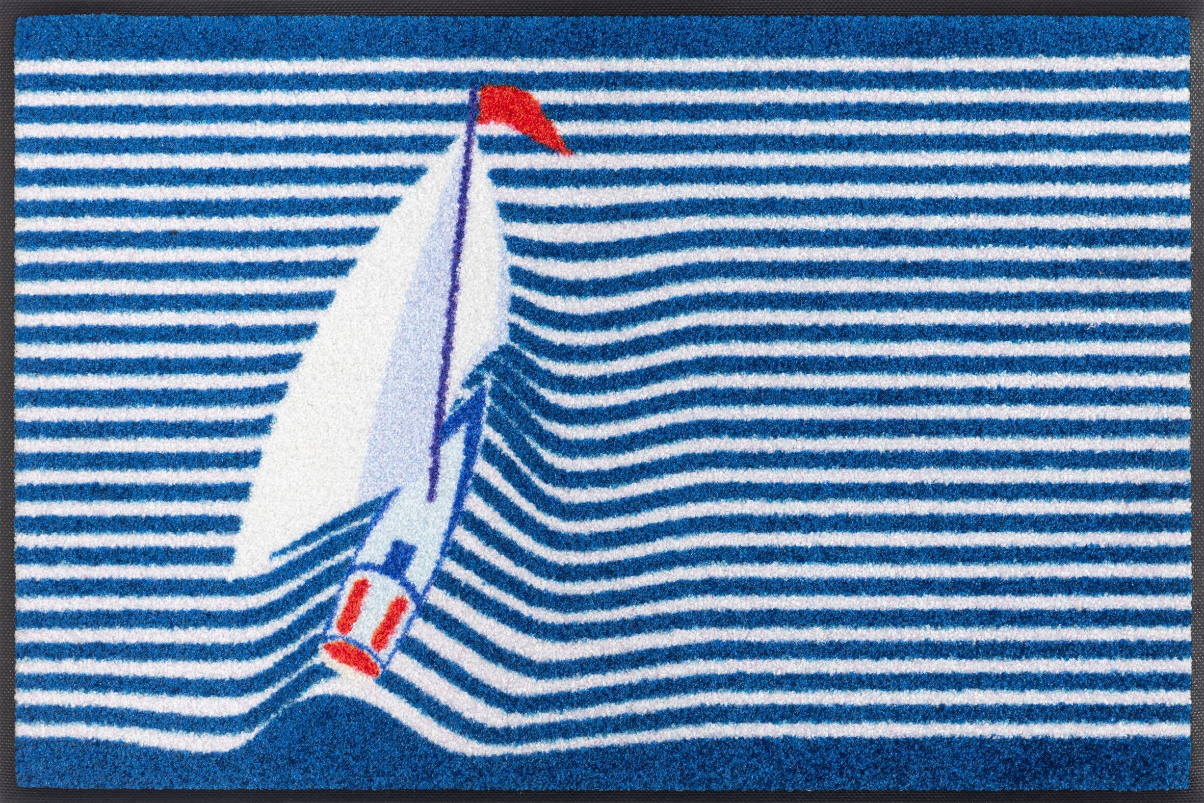 Fussmatte "Sailing Boat", blau, B:50cm H:7mm L:75cm, Polyamid, WASH+DRY BY KLEEN-TEX, Teppiche, Fussmatte blau B : 50cm 1 Stk., 7mm, L: 75cm