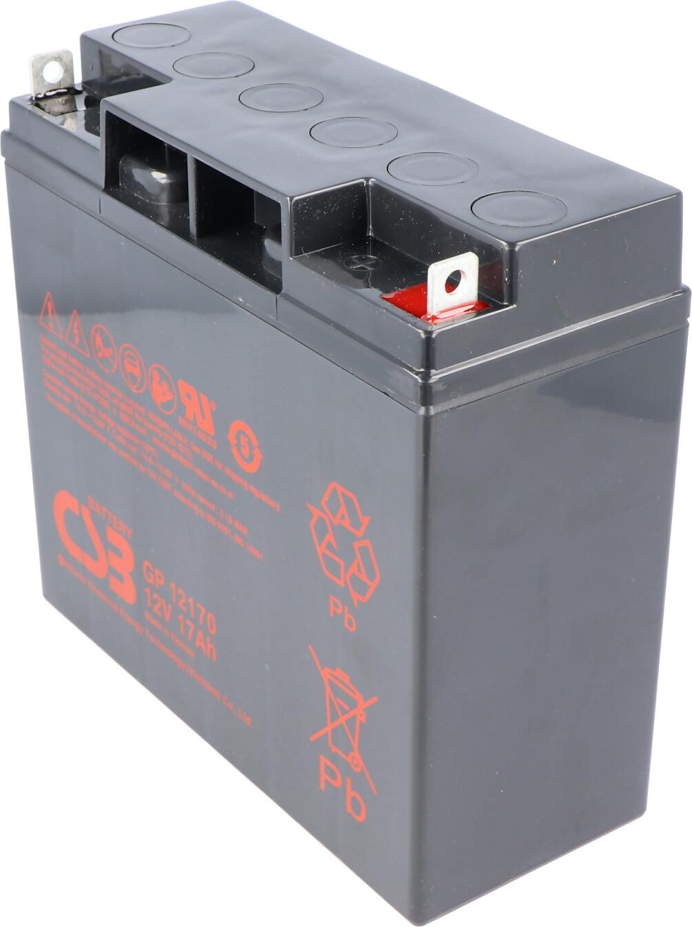 CSB CSB-GP12170 12 Volt AGM Loodaccu 17Ah met Platte Poolaansluitingen M5, B/D/H: 18,1 x 7,6 x 16,7 cm