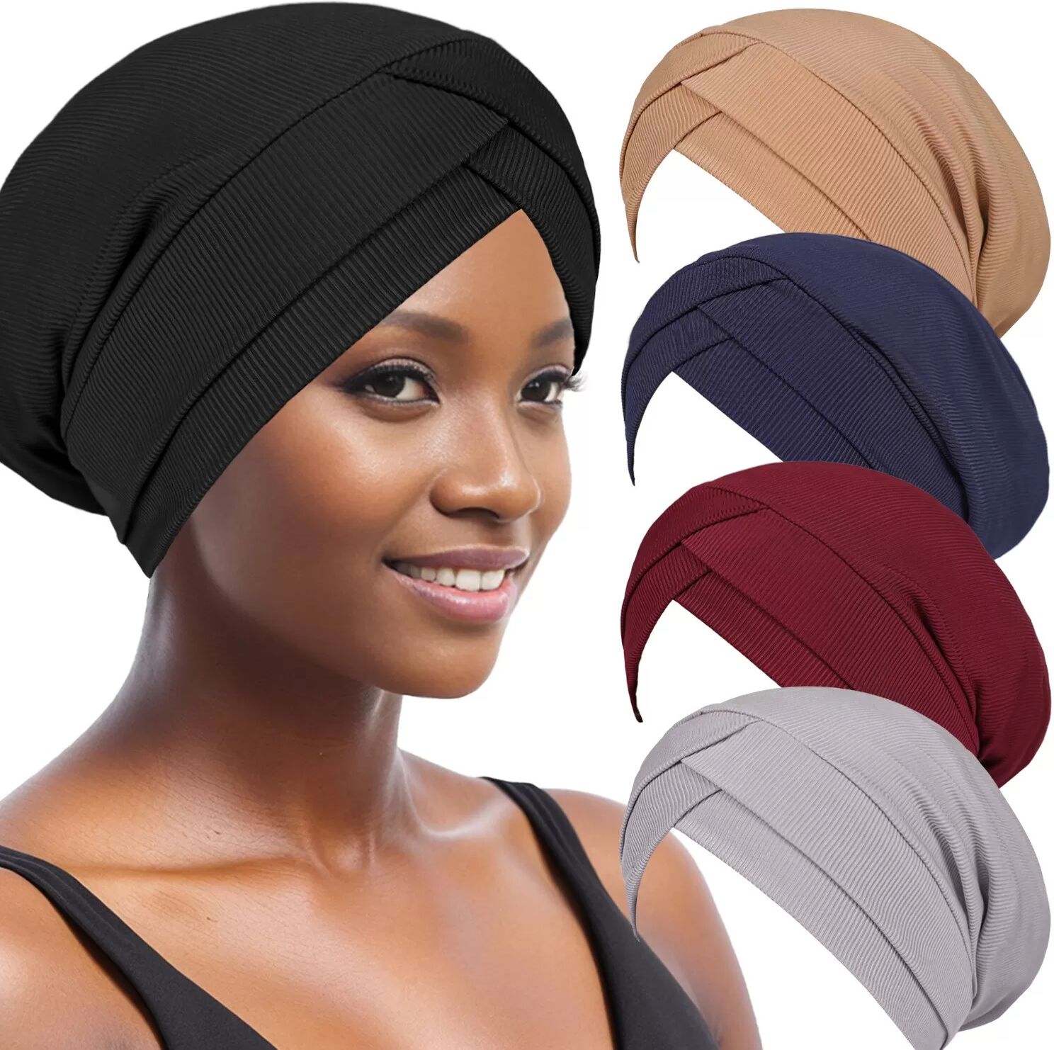 INF Bonnet bandeau croisé pour femme, turban doux Le noir