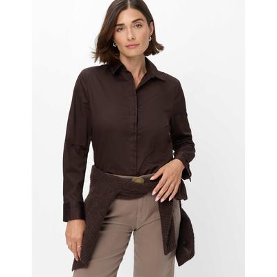 Hemdbluse BRAX "Style VICTORIA", Damen, Gr. 34, braun (dunkelbraun), 95% Baumwolle, 5% Elasthan, Blusen Hemdbluse, Satin Stretch: Hemdbluse im Baumwollmix