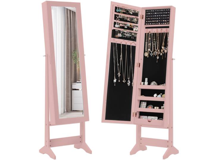 Armoire à bijoux inclinable réglable, porte-bijoux avec miroir pleine longueur, armoire à bijoux