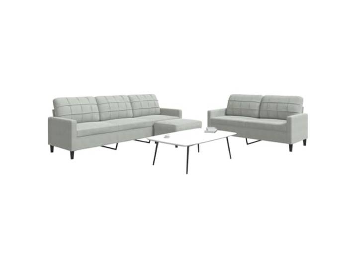 HEFZGDB 3-TLG. Sofagarnitur mit Kissen Hellgrau Samt, Weiches Velours Material und Robustes Metallgestell, Vielseitiger Hocker als Sitzgelegenheit