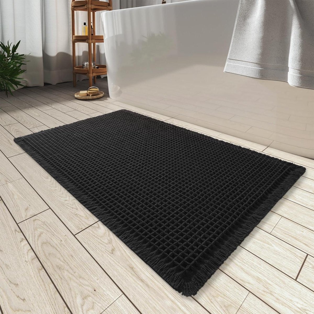 Zwarte Badmat Wafel - Super absorberend badkamertapijt - 43 x 60 cm