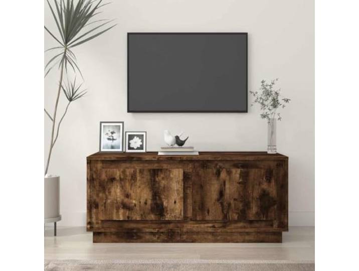 HEFZGDB Couchtisch Räuchereiche 102x50x44 cm Holzwerkstoff mit 2 Fächern und robuster Tischplatte für Stauraum und Stabilität, Beistelltisch mit praktischen Türen