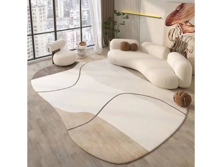 Tapis contemporain Tapis de décoration de salon de luxe moderne irrégulier et crémeux pour chambre à coucher- 100x160cm[FaA]