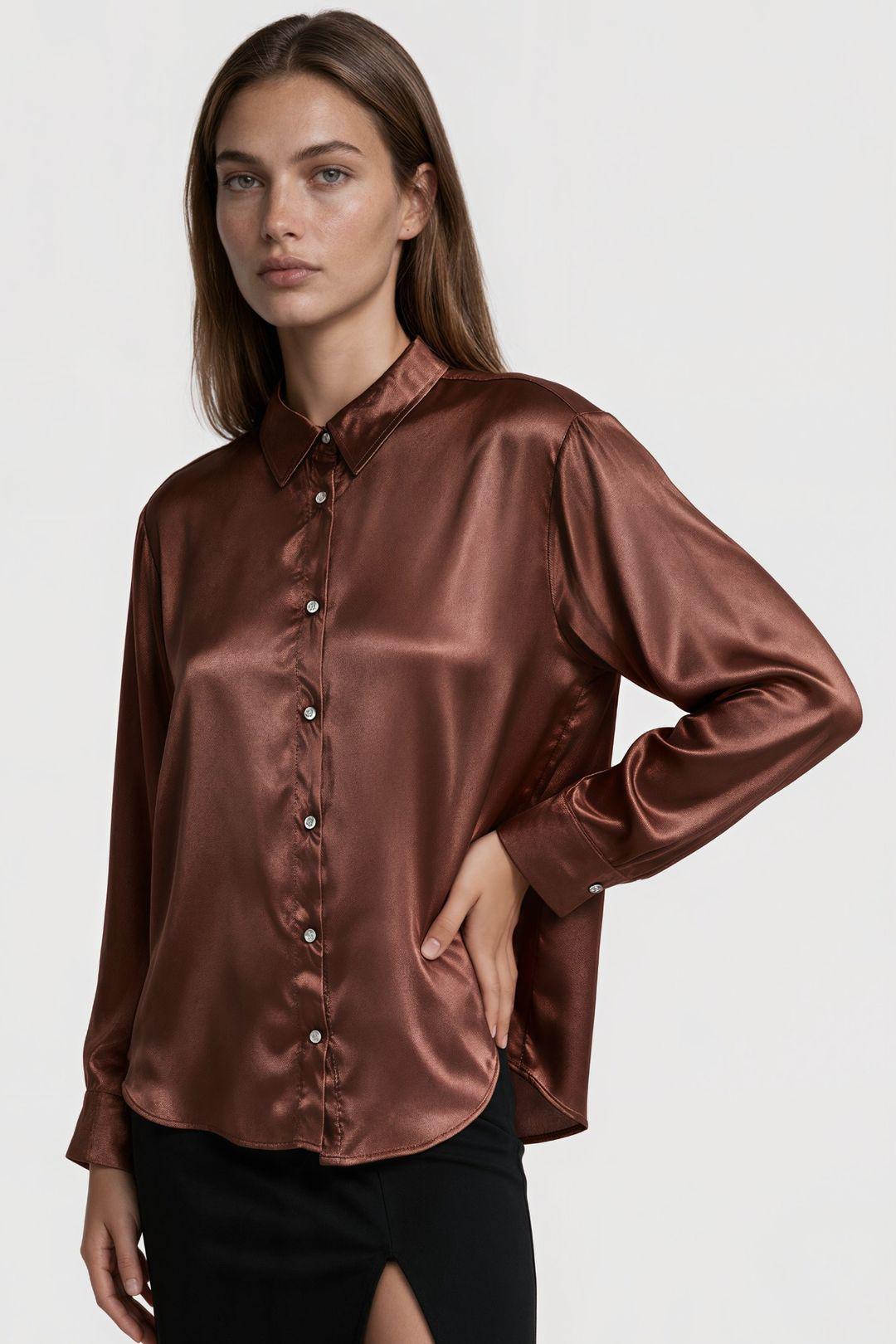 Damen Einfarbiges Woven Hemdkragen T-Shirt