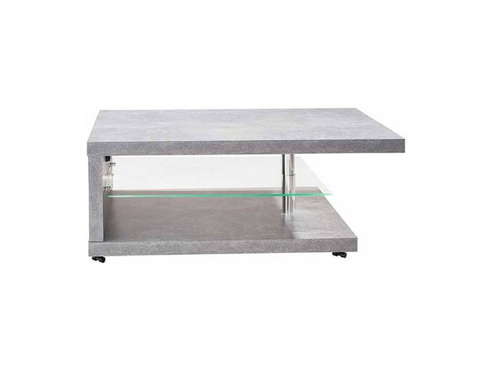 Feldmann-Wohnen Couchtisch Lohmar (mit Glasboden, auf Rollen, 1-St., Steinoptik, 5cm starke Tischplatte, Hochglanzrohr), steinfarben Glasboden mit LED Beleuchtung