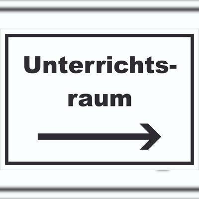 HB-Druck Unterrichtsraum Schild mit Text Richtungspfeil rechts Schule Schulung waagerecht A2 (420x594mm)