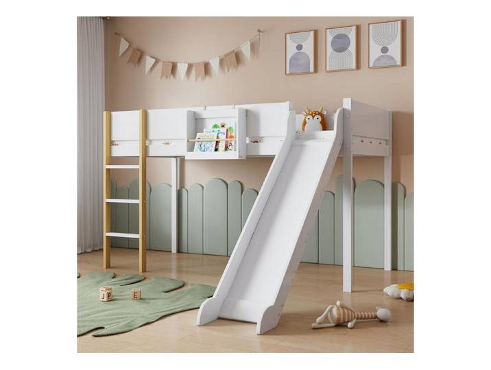 LuxusKollektion Kinderbett Kinderbett Hochbett 90x200 Kiefer Weiß/Natur