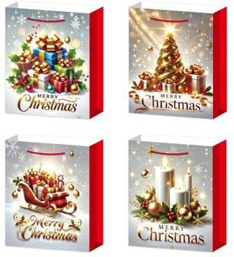 IH Casa Decor Christmas Gift Bags Merry Christmas Assorted Medium- Set of 12
