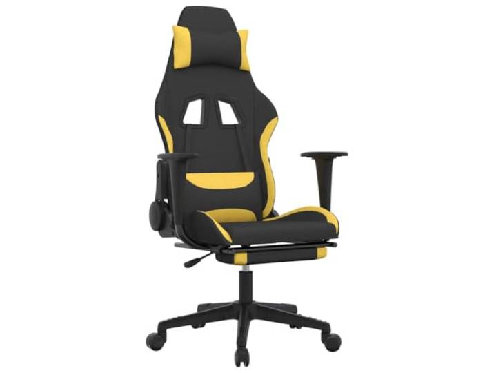 HKLGBVCR Massagestuhl mit Fußstütze, Schwarz und Gelb, Stoff Atmungsaktiver Stoff, strapazierfähig, USB-Massagepunkte, neigbar, Höhenverstellung, Rollen 360°, Rahmen aus Sperrholz