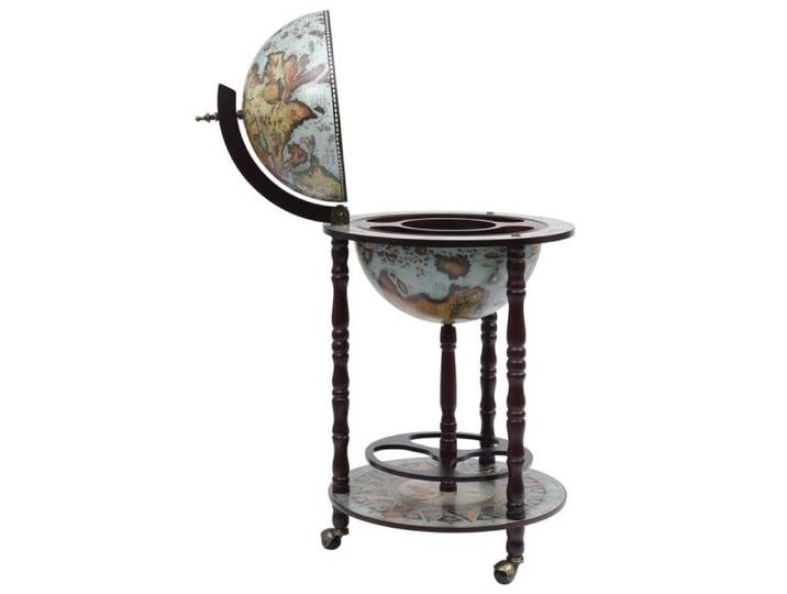 Bar globe en bois d'eucalyptus - WIENS - Bleu et marron - Diamètre du globe 36 cm - 47x47x102 cm ouvert