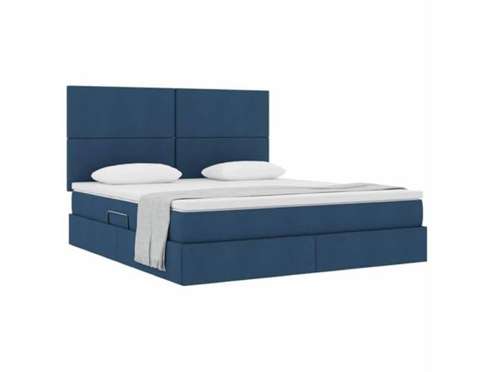 KTHLBRH Boxspringbett Doppelbett Blau 180 x 200 cm mit Matratze Hydraulisches Heben, Kunstleder, Metallgestell, Höhe 48,5 cm, Kapazität 280 kg