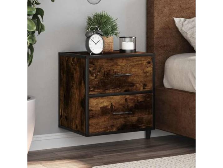 HEFZGDB Wand-Nachttische 2 STK. Räuchereiche 40x31x39,5 cm mit Metallgestell und robuster Platte für optimalen Stauraum und Wandmontage