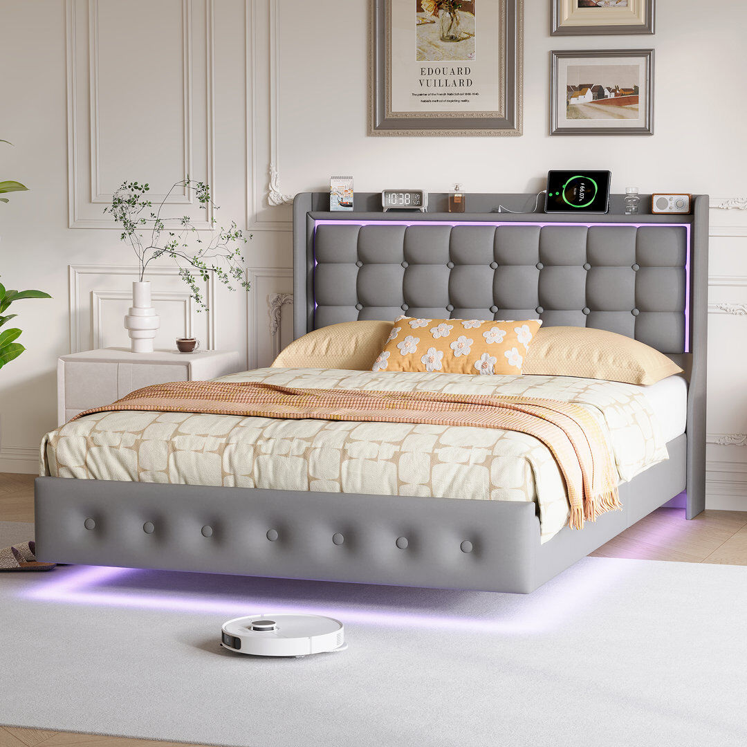 Harriet Bee Upholstered Velvet Bed Grey European Kingsize (160 x 200 cm)
