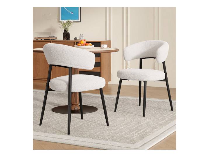HawthyHome Esszimmerstuhl mit Bouclé-Bezug, geschwungener Rückenlehne & Metallbeinen, 2er Set (2 St), Ergonomisches Design, Bodenschutz & Standsicherheit