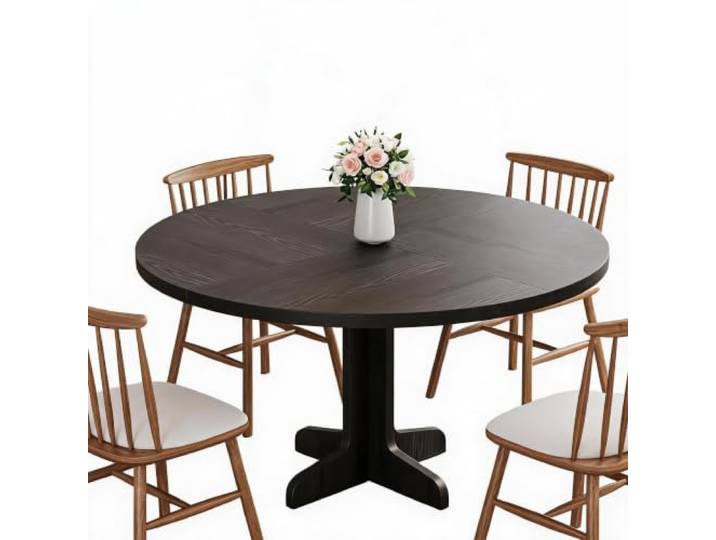 GarveeMore Moderner runder Esstisch für 4-6 Personen – Massivholzgestell, stabil & stilvoll – Ideal als Küchentisch oder Wohnzimmer Tisch – 120 cm Durchmesser, Farbe: Schwarz