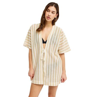 Blusenkimono ROXY "Moana Story", Damen, Gr. M, beige (pebble), Obermaterial: 50% Baumwolle, 50% Polyester., Blusen
