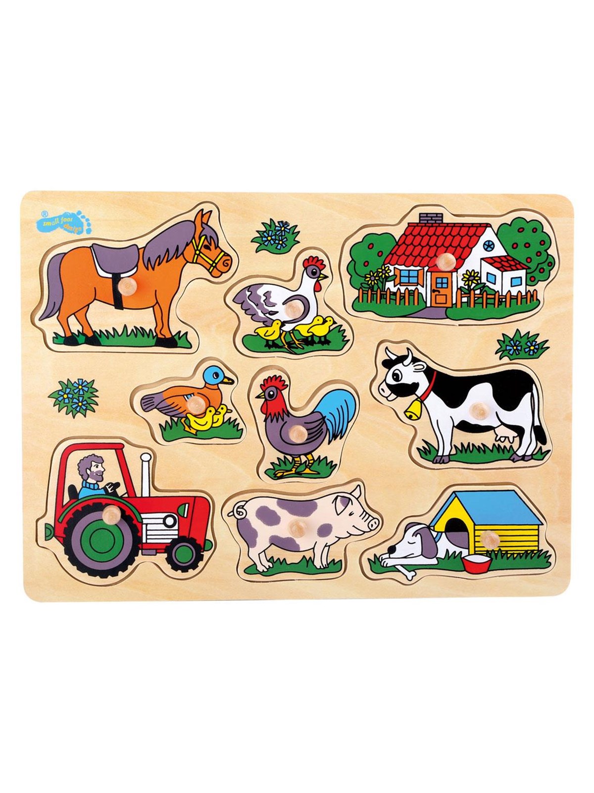 Small Foot - Wooden Stud Puzzle Farm 9pcs. Holz