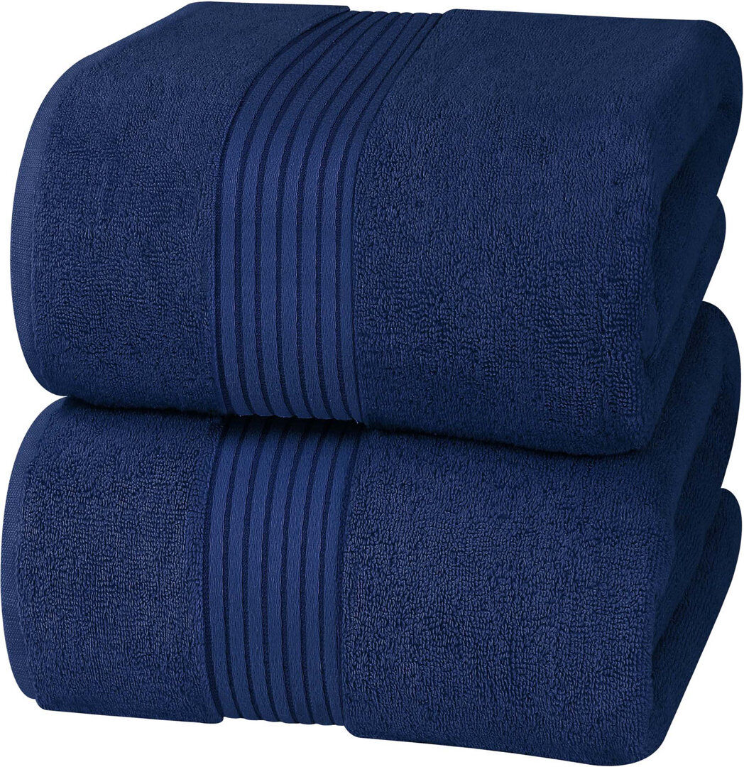 Ebern Designs 100% Cotton Bath Sheet Navy Bath Sheet