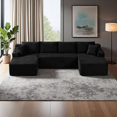 Corduroy Compressible U-Shape Modular Sectional Sofa with Minimalist Style