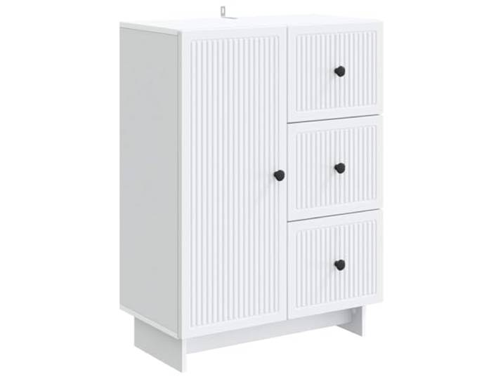 TEKGHUT Sideboard Weiß 66 x 34,5 x 90 cm Holzwerkstoff Metallknopf-Drehgriffe, 90°-Pendeltüren, Regal-Bauweise, Wandbefestigung, feuchtes Tuch