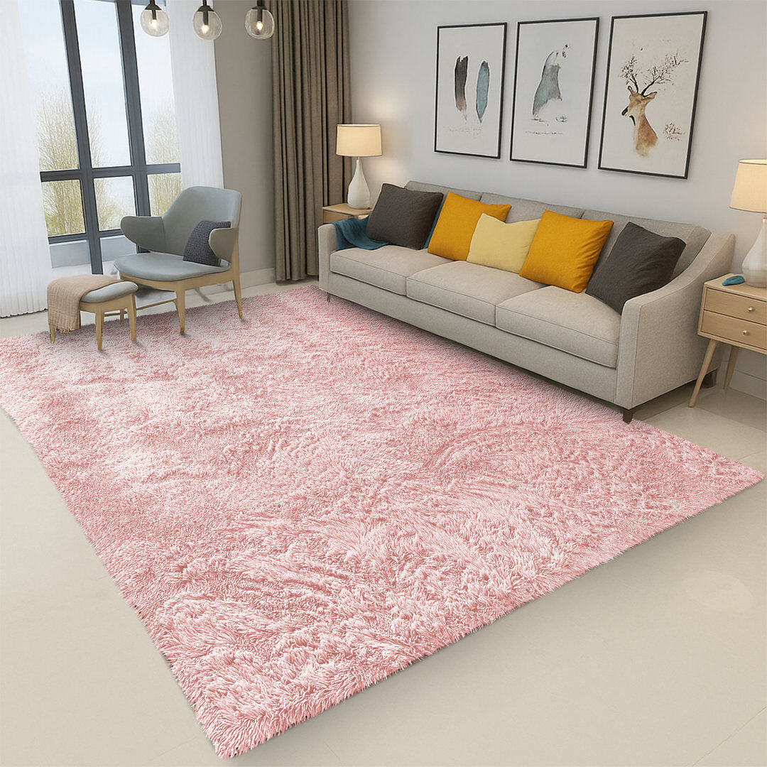 17 Stories Standard Shaggy Thick Fluffy Carpet, Cozy Non-Slip Modern Home Decor Rug Pink Rectangle 160 x 230 cm