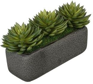 House of Silk Flowers Faux Pointed Echeveria Garden in Black Sandy-Texture Ceramic Vase