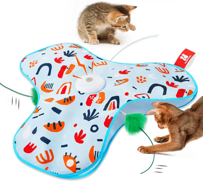 Inspire Curations WhiskerHide Interactive Motion Cat Toy With Squeaky Mouse & Feather Teaser sky Blue