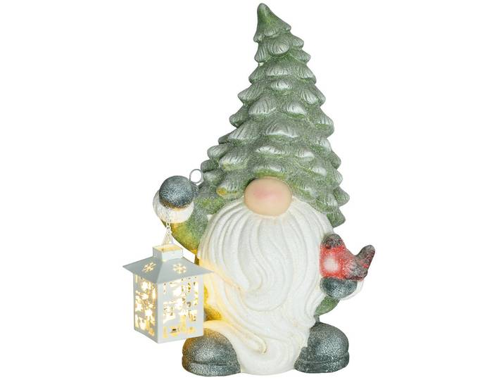 Homcom Weihnachtsdeko Figur 42 cm Weihnachtsmann mit Weihnachtsbaum-Mütze und Laterne, Weiß, Grün, Metall, 21x42x28 cm, Dekoration, Weihnachtsdekoration