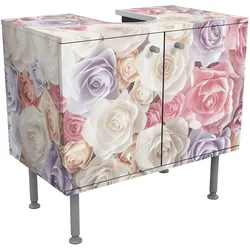 WASCHBECKENUNTERSCHRANK Pastell Paper Art Rosen 60/55/35 cm