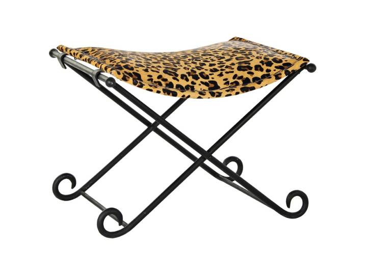 Banquette en acier et cuir léopard marron 55x45x41 cm