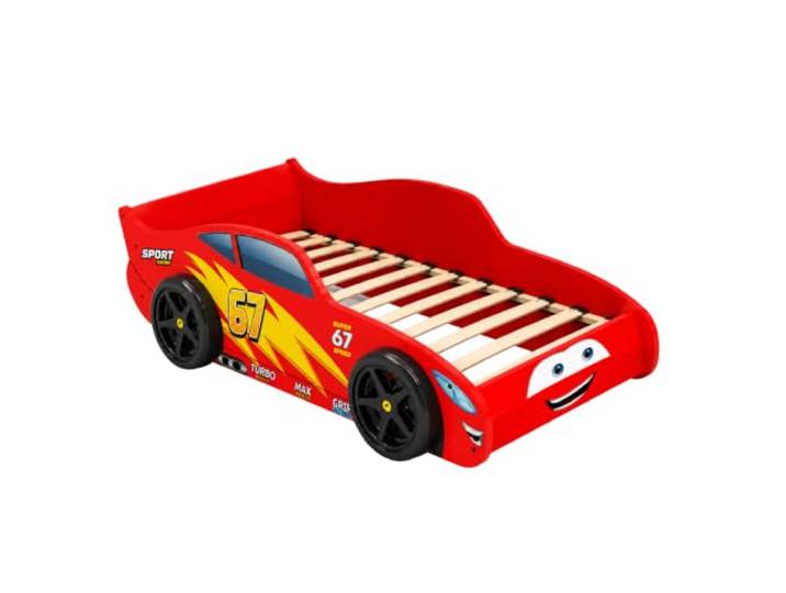 KOBI Autobett 160x80, rot, mit 3D-Rädern, ohne Matratze, Cars