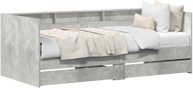 Engineered Wood Daybed with Drawers, Grey, 90x200 cm | Provides space-saving under-bed storage, making it ideal for guest rooms, youth bedrooms, and compact apartments.