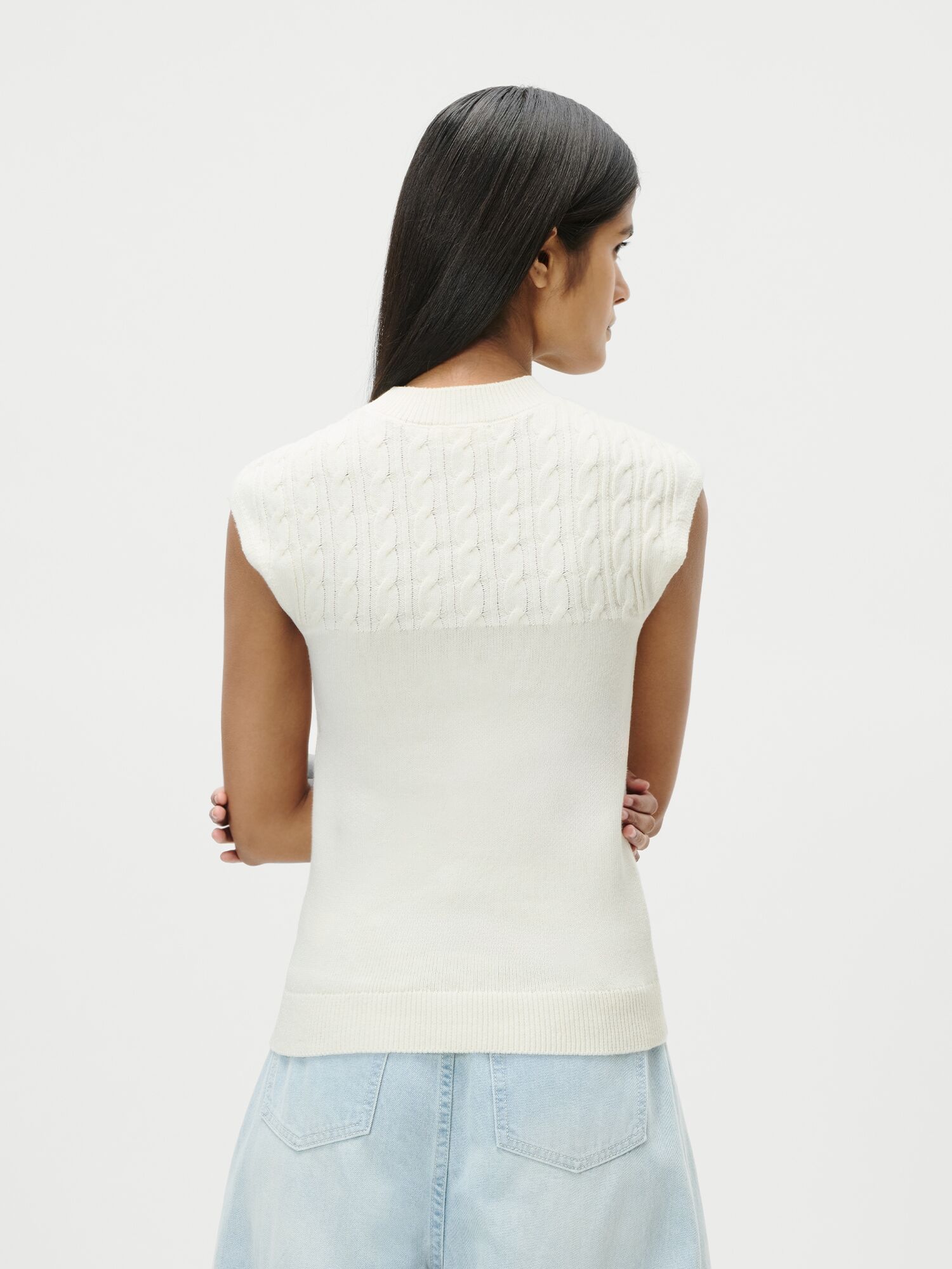 Stricktop LEGER "Nastasja, LeGer by Lena Gercke", Damen, Gr. 42, weiß (beige meliert), Strick, Obermaterial: 90% Baumwolle, 10% Nylon, Rundhals, Tops Stricktop