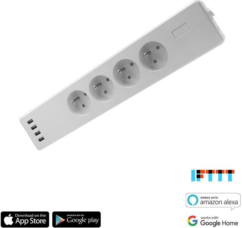 iQtech SmartLife WT004 slimme Wi-Fi stekkerdoos met vier stopcontacten en 4 USB-poorten, 10A