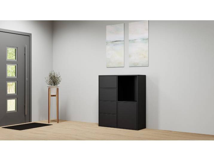 Highboard schwarz MDF Lackiert Tiefs­chwarz RAL&nbsp;9005